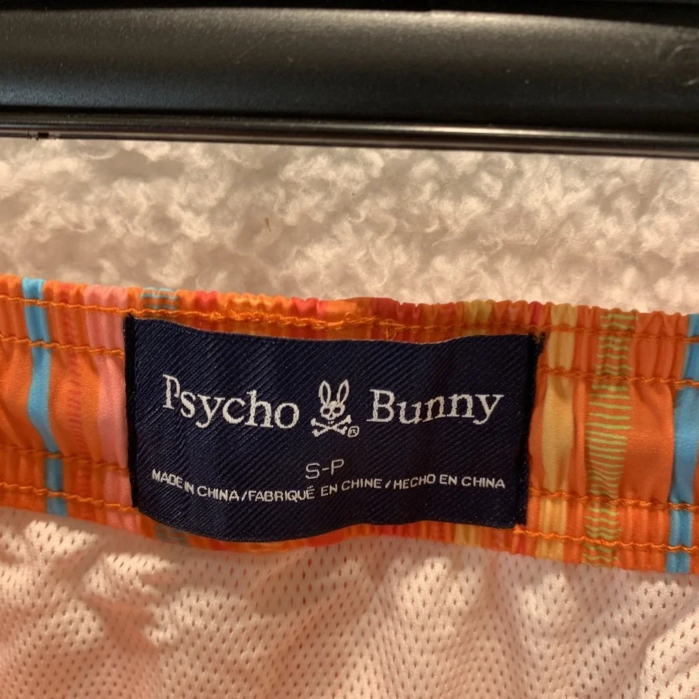 Psycho Bunny Men's Swim Shorts S Trunks Anton All Over Stripe‎ Nectarine Liner